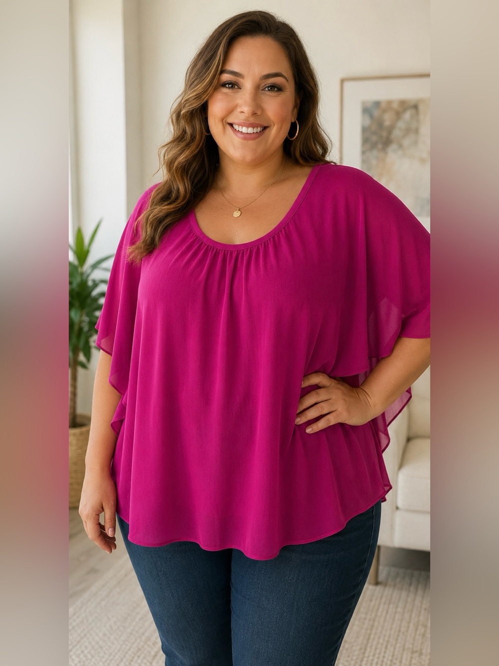 3X Blouse Catherine’s Barbie feminine flowy top pink magenta